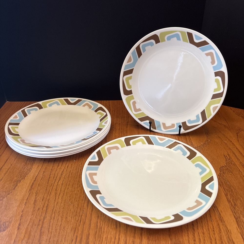 Corning Corelle Squared Pattern Vitelli Dinner Plate 10 1/4" Round Set of 8